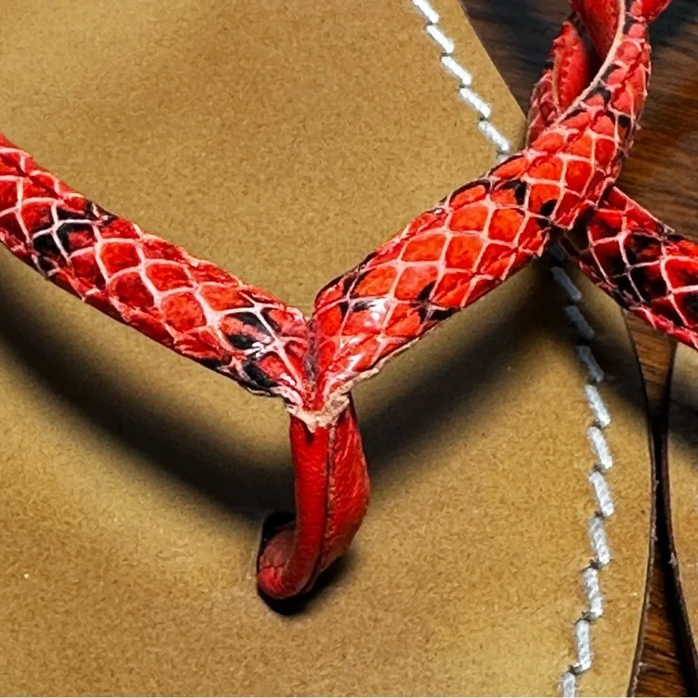 Tory Burch Red Snakeskin Terra Thong Sandals Size 10 GUC